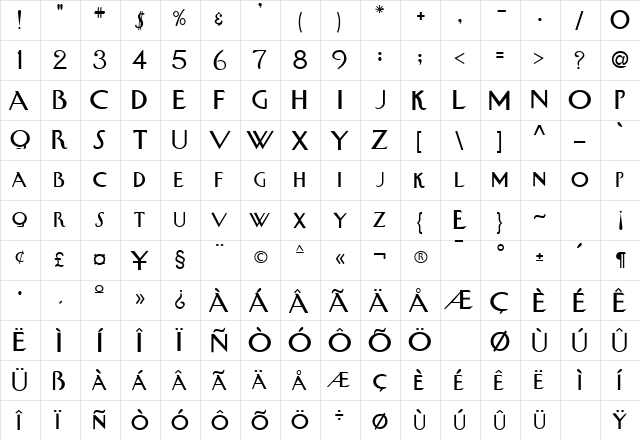 Cygnet Regular  glyph index