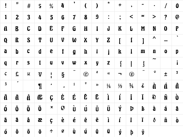 Herkules Regular  glyph index