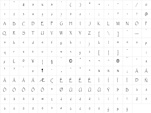 Chalk-Condensed Normal  glyph index