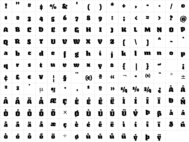 Fakir Black  glyph index