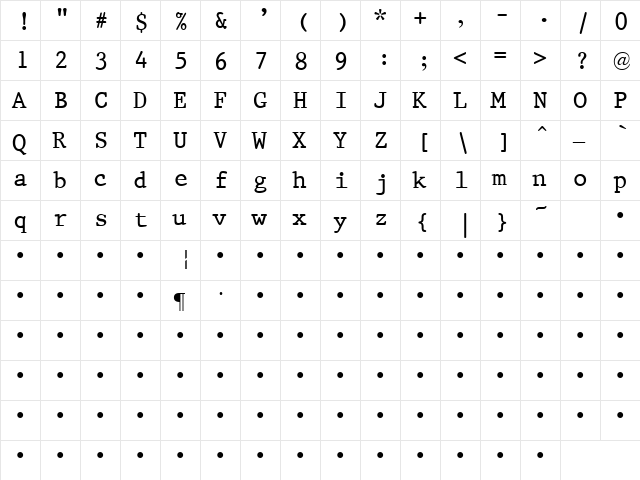 QTPristine Regular  glyph index