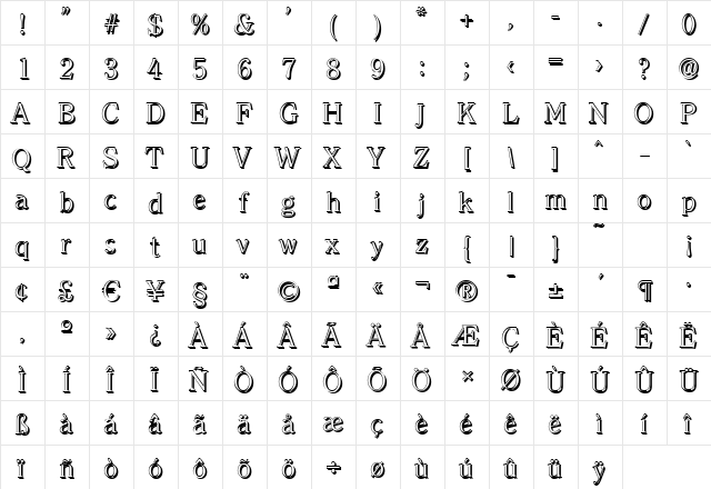 ChristianBeckerShadow-Light Regular  glyph index