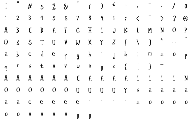 Old Jakarta Regular  glyph index