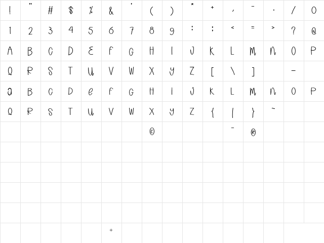 Katty Love Regular  glyph index