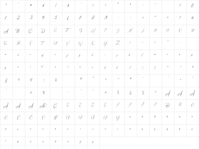 Bellamy Signature Regular  glyph index
