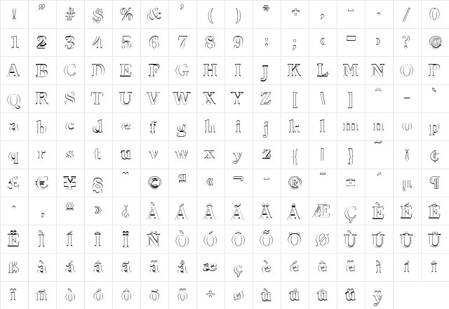 ChristianBeckerOutline Bold  glyph index