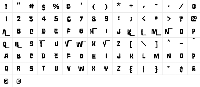Wretched Remains BB Regular  glyph index