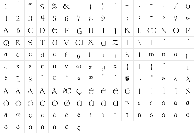 Mearschaum Regular  glyph index