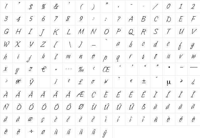 Kasimir Regular  glyph index
