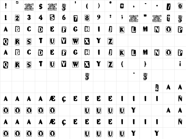 Adolfo's Punk Restuarant Regular  glyph index