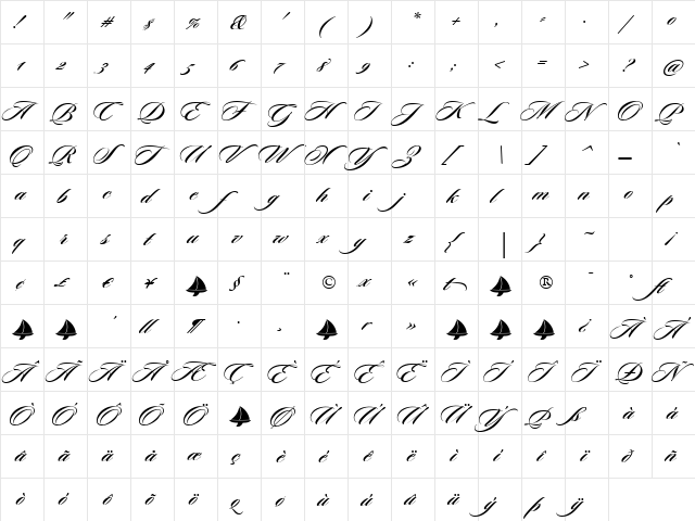Sloop Script One BETA Bold  glyph index