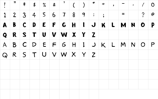 Stinky Kitty Regular  glyph index