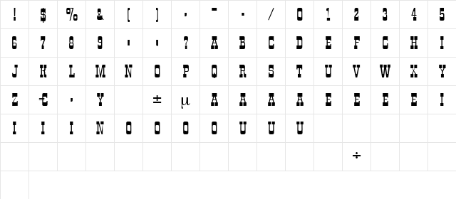 Tombstone Regular  glyph index