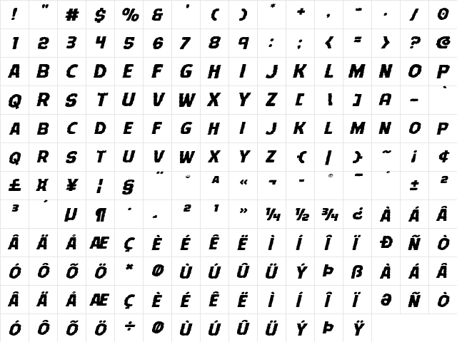 Terror Babble Expanded Italic Expanded Italic  glyph index