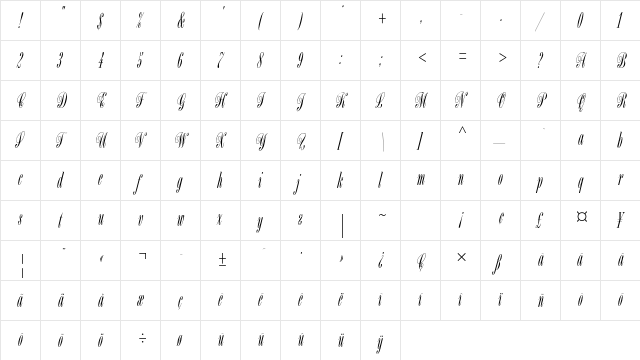 Bordeaux Script Std Regular  glyph index
