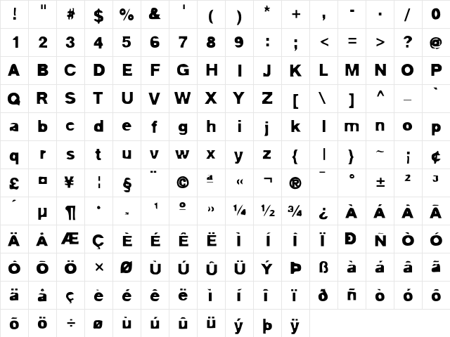 Autotrace Five  glyph index