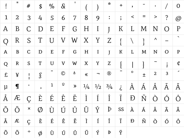 Mate SC Regular  glyph index