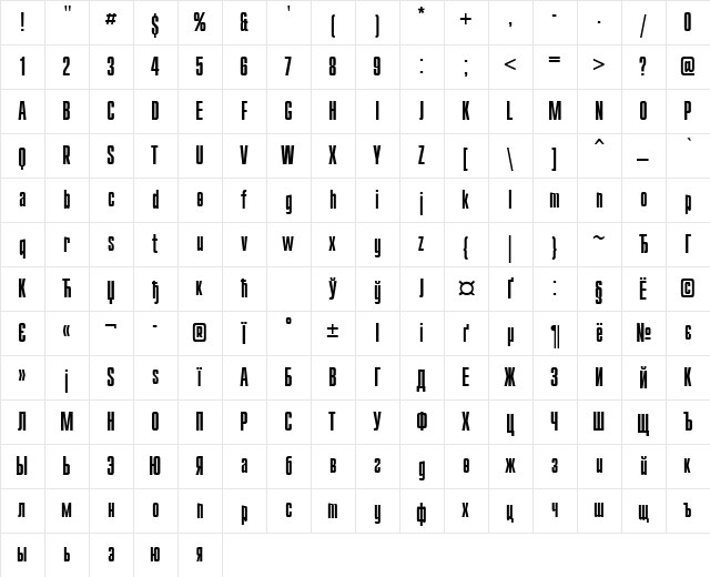 CompactCTT Regular  glyph index
