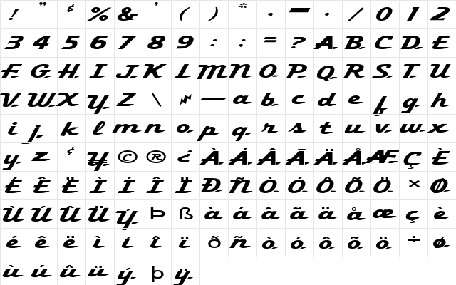 FZ JAZZY 58 EX Normal  glyph index