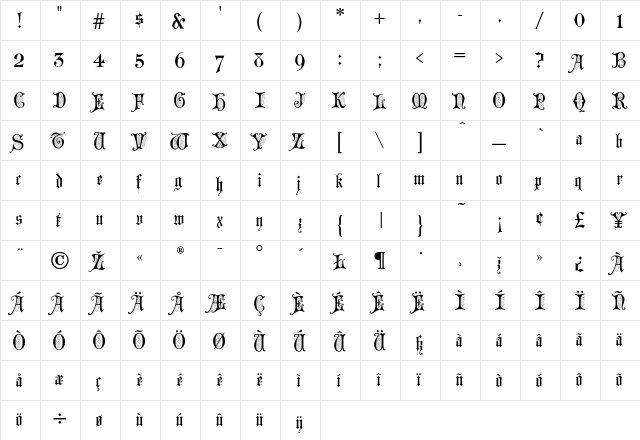 ChappelText Regular  glyph index