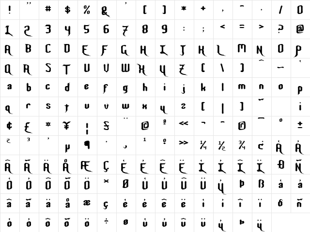 Nightwarrior Normal  glyph index