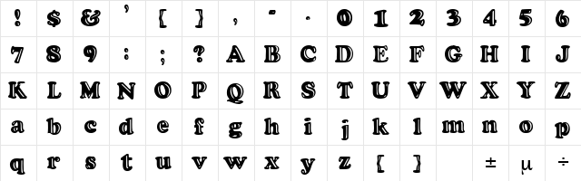 CooperHighlight Regular  glyph index