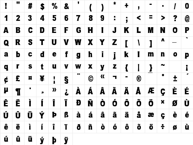 OMNIBLACK Regular  glyph index