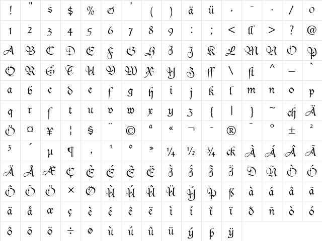 DucDeBerry LT Dfr Regular  glyph index