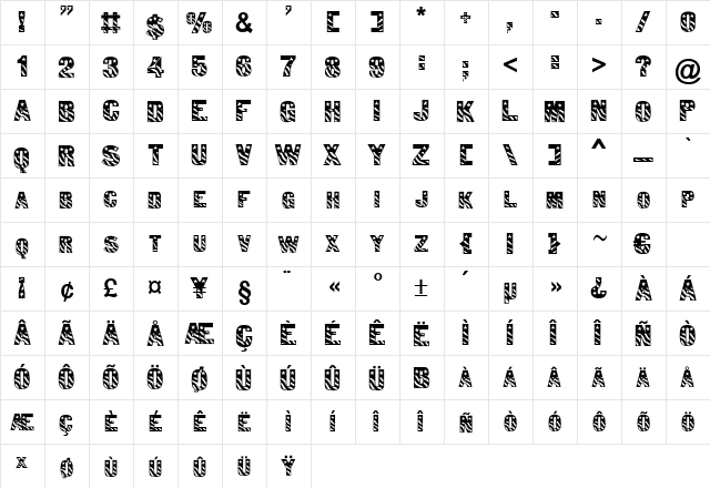 Managua Regular  glyph index