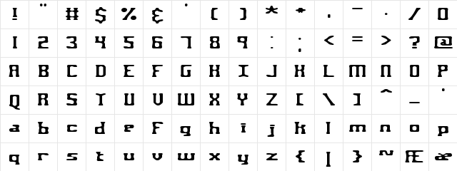 Aspartame BRK Regular  glyph index