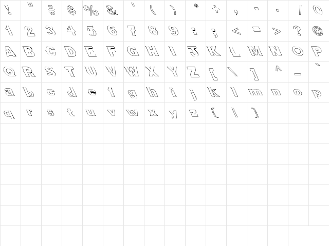 New Bold HollowLefti Regular  glyph index