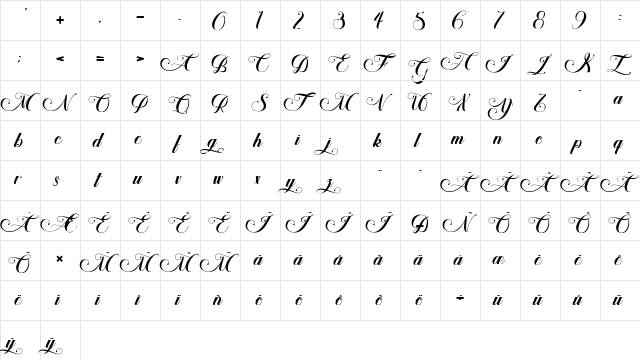 Hypnotica Regular  glyph index
