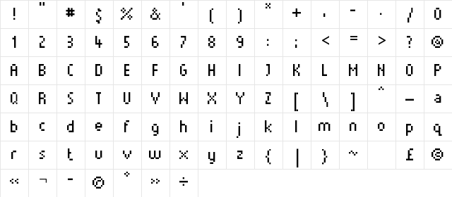 Munro Regular  glyph index