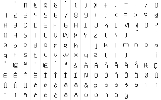 Canaletto Thin  glyph index