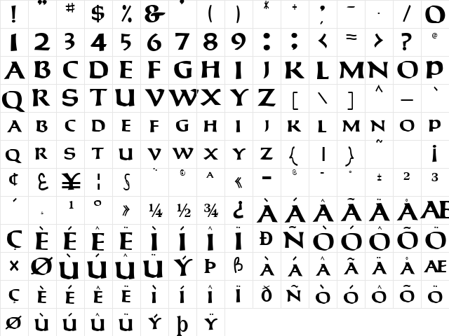 Cavil Regular  glyph index