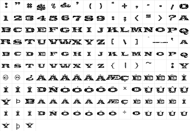 Latin-Cracked Normal  glyph index