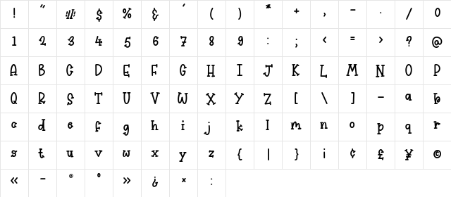 kidsfun Regular  glyph index
