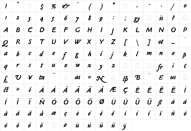 ClaudeSansBoldItalicPlain Regular  glyph index