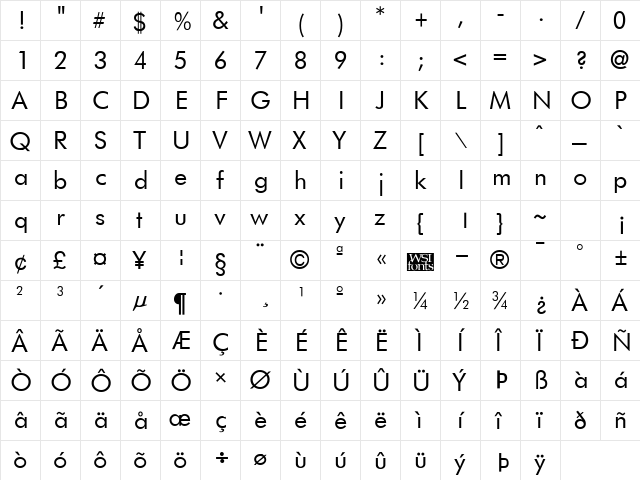 Future Face Regular  glyph index