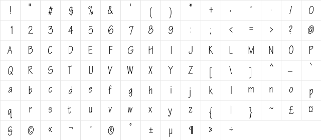 EskizTwoCondC Regular  glyph index