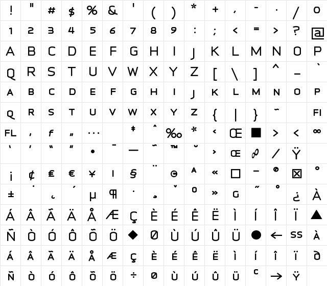 Infinity-C-B Regular  glyph index