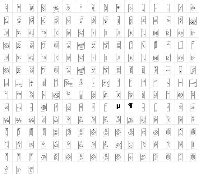 a_PlakatCmOtlUp Regular  glyph index
