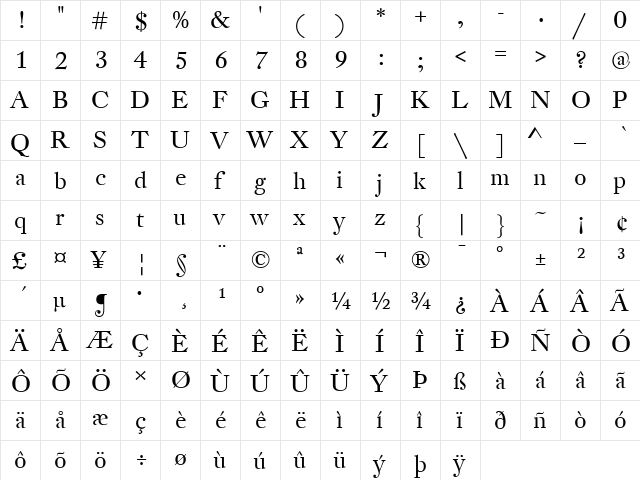 DTL Fleischmann Regular  glyph index
