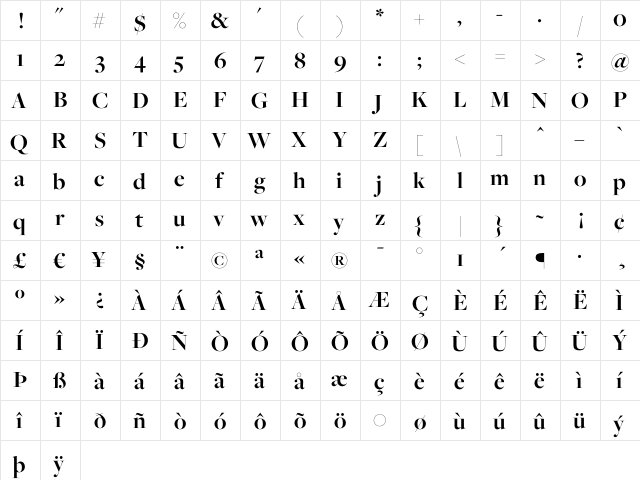 Freight Big Bold  glyph index