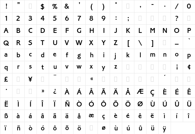 Corinthian Medium Plain  glyph index
