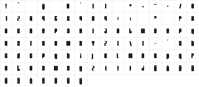 Glare Regular  glyph index
