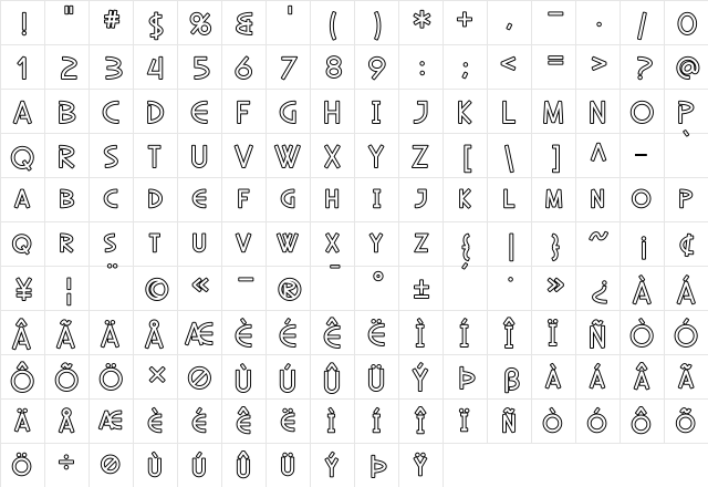 SF Diego Sans Outline Regular  glyph index