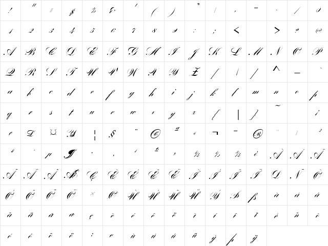 Bank Becker Script Joining Regular  glyph index