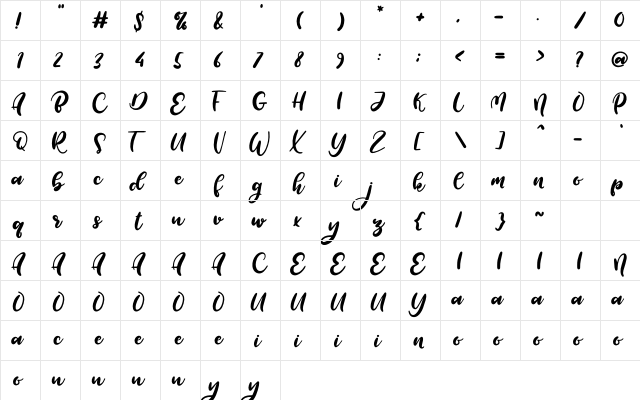 Ratouruk Regular  glyph index