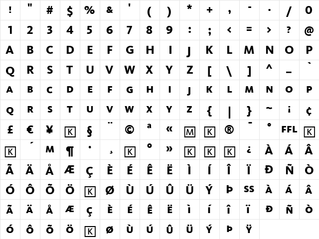 Kievit Regular  glyph index